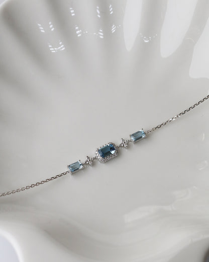 Emerald-cut Santa Maria Aquamarine Halo Diamond Bracelet