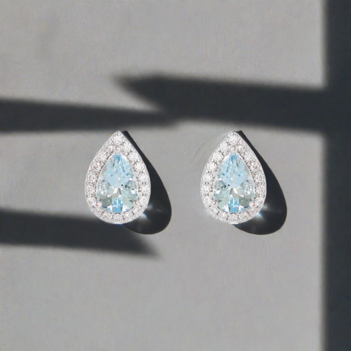 18k White Gold Aquamarine Diamond Earrings, Pair