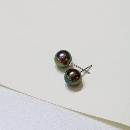 18k White Gold 9-9.25mm Tahitian Black Pearl Earrings