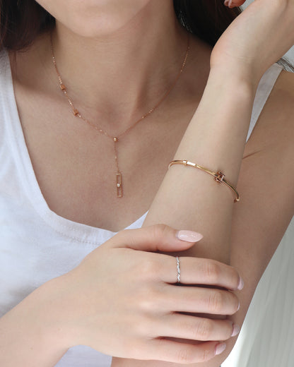 18k Rose Gold Cube Lariat Diamond Necklace
