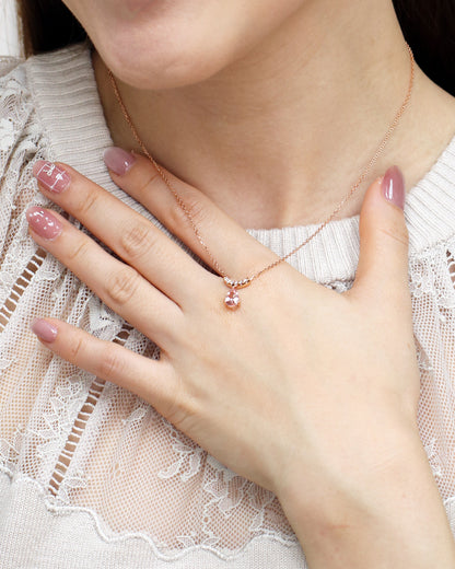 18k Rose Gold Cherry Blossom Morganite Smile Curved Diamond Necklace