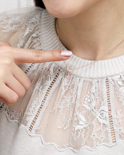 18k Rose Gold Cherry Blossom Morganite Smile Curved Diamond Necklace