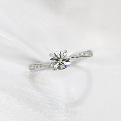 Carnation Eternity 18k White Gold 4-Prong Wavy Round Brilliant Diamond Engagement Ring Setting 18k白金四爪永恆求婚鑽石戒指款式