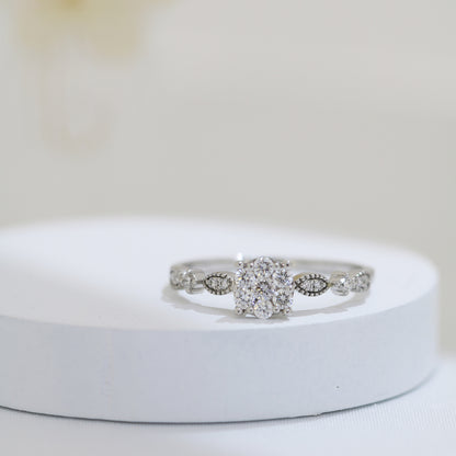 18k白金鑽石碌珠邊復古戒臂戒指 18k White Gold Beaded Round Brilliant Diamond Ring