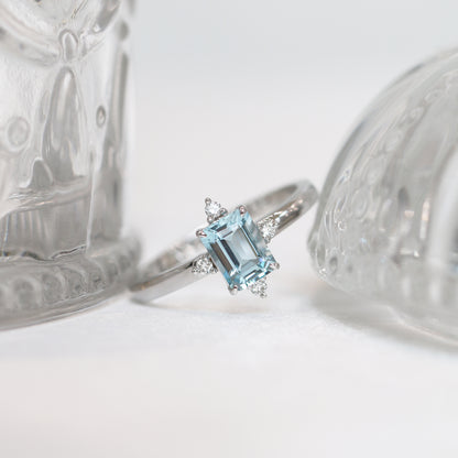 18k白金祖母綠切割海藍寶石鑽石戒指 18k White Gold Emerald Cut Aquamarine Diamond Ring