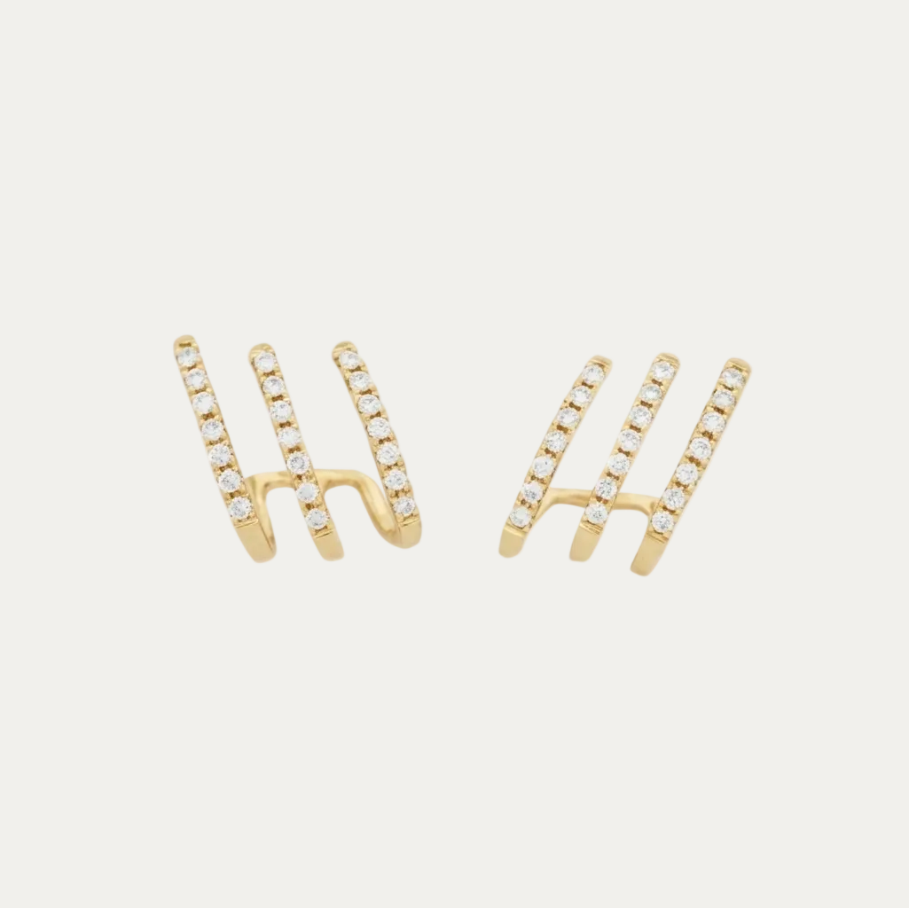 18k Gold 3-row Diamond Earrings