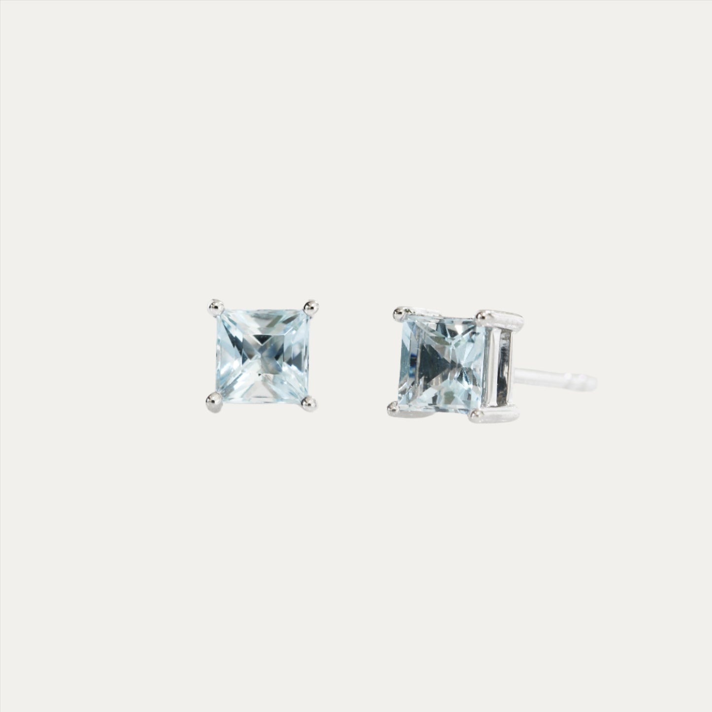 18k White Gold Princess Cut Aquamarine Earrings, Single or Pair