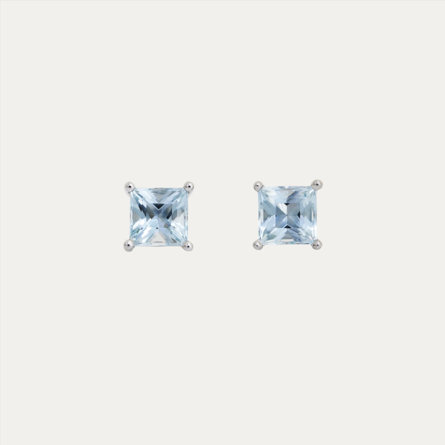 18k White Gold Princess Cut Aquamarine Earrings, Single or Pair