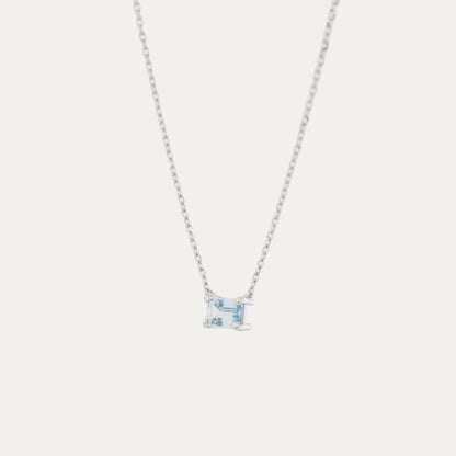 18k Gold Solitaire Emerald Cut Aquamarine Necklace