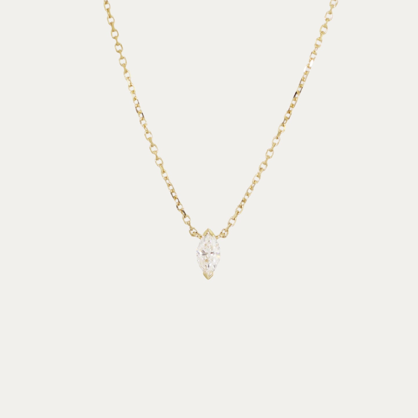 18k Yellow Gold Solitaire Marquise Diamond Necklace