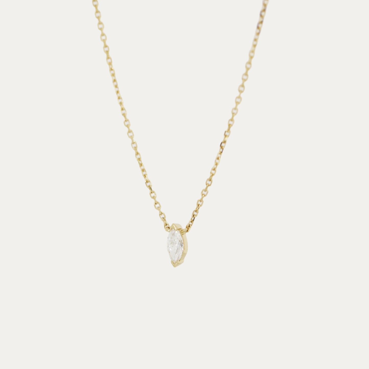 18k Yellow Gold Solitaire Marquise Diamond Necklace