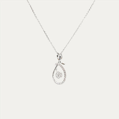 18k White Gold Twisted Ribbon Diamond Pendant Necklace