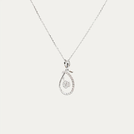 18k White Gold Twisted Ribbon Diamond Pendant Necklace