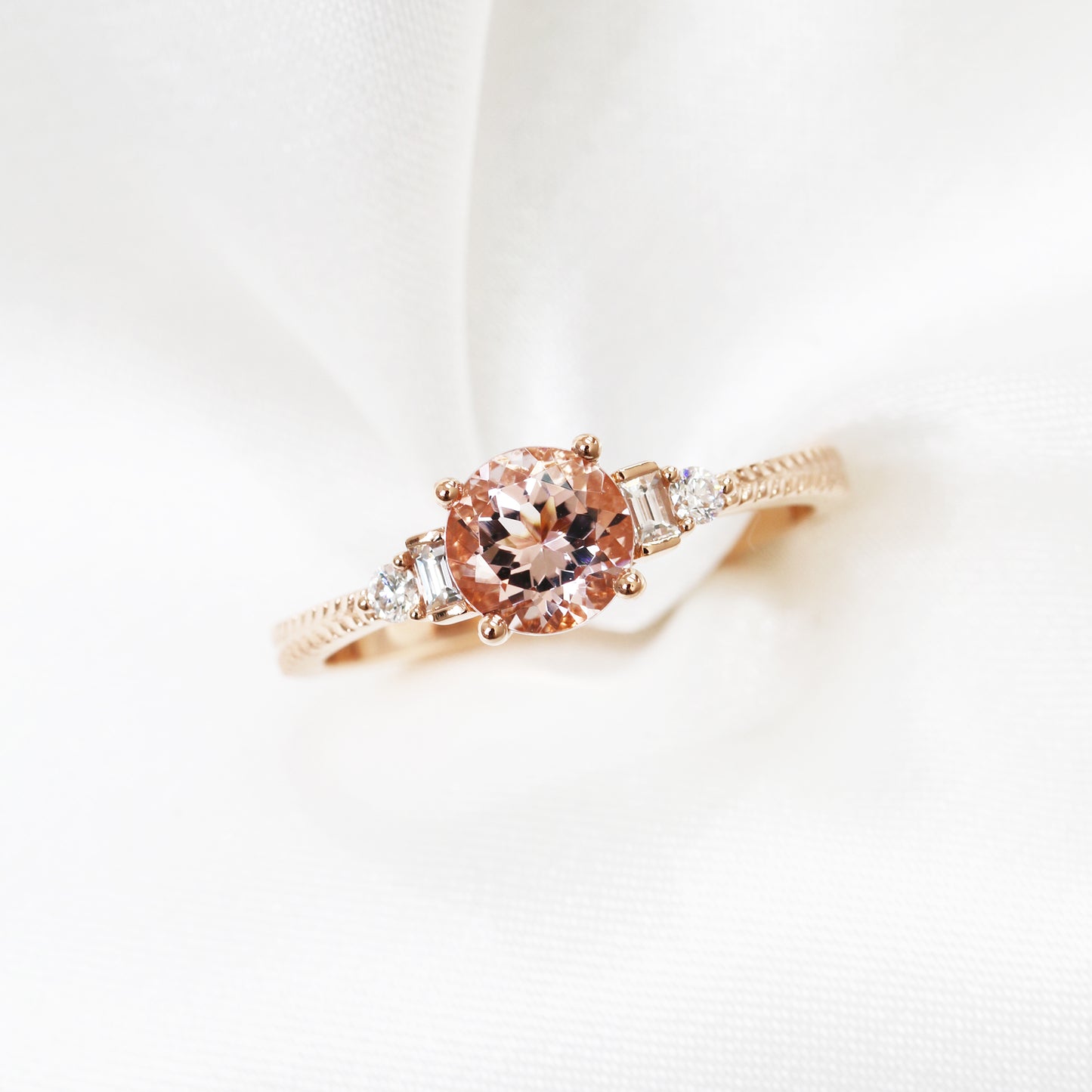 18k Rose Gold Pink Morganite Diamond Ring 18k玫瑰金粉紅摩根石鑽石戒指