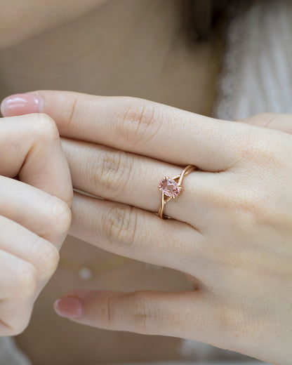 18k Rose Gold Oval Shape Pink Tourmaline Ring 18k玫瑰金蛋形粉紅碧璽復古感戒指
