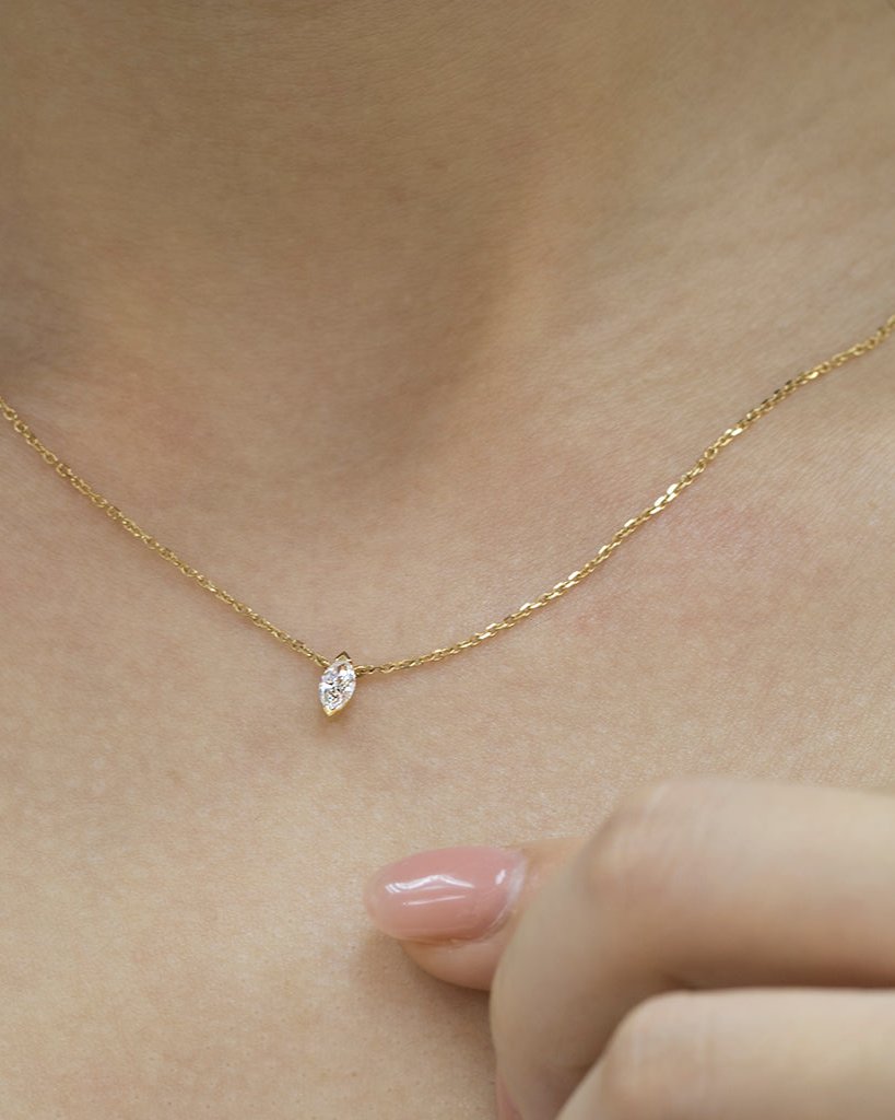 18k Yellow Gold Solitaire Marquise Diamond Necklace