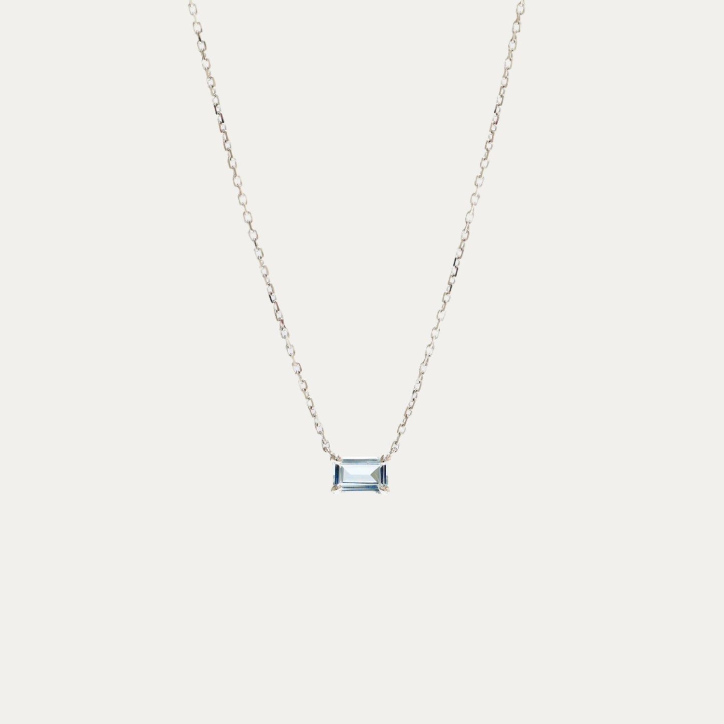 18k Gold Solitaire Emerald Cut Aquamarine Necklace