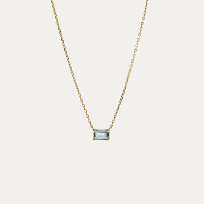 18k Gold Solitaire Emerald Cut Aquamarine Necklace