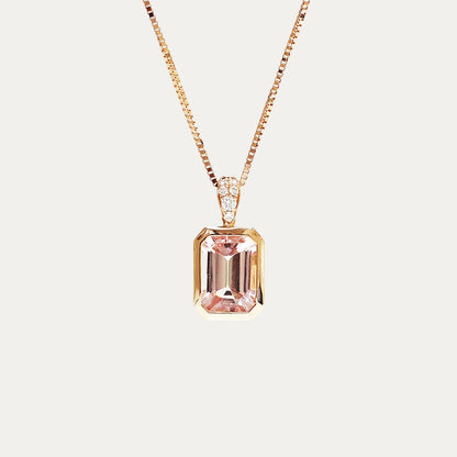 18k Gold Morganite Diamond Pendant Necklace