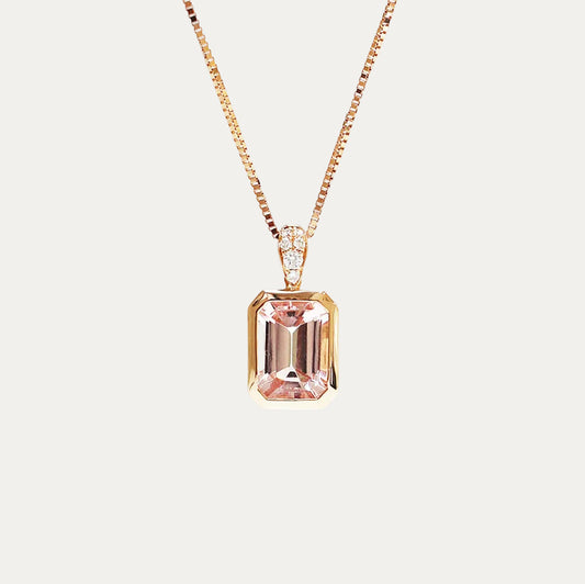 18k Gold Morganite Diamond Pendant Necklace