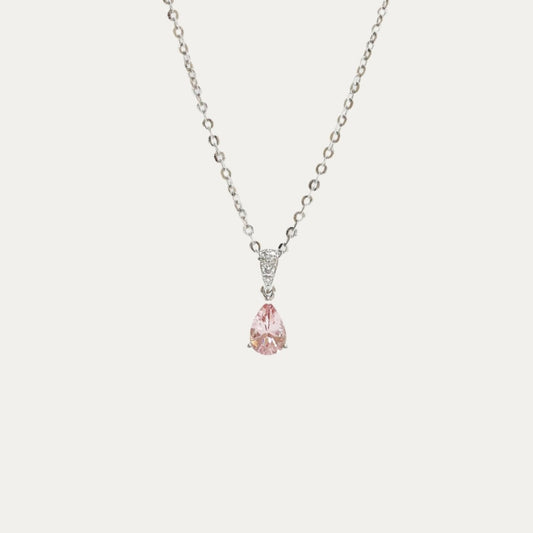 18k Gold Pear-shaped Morganite Diamond Pendant Necklace