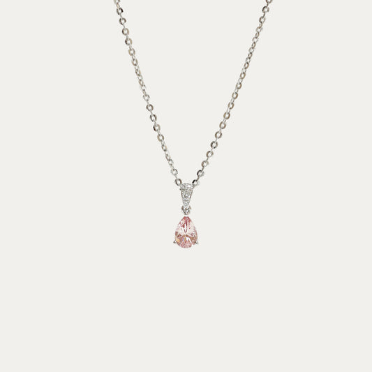 18k Gold Pear-shaped Cherry Blossom Morganite Diamond Pendant Necklace
