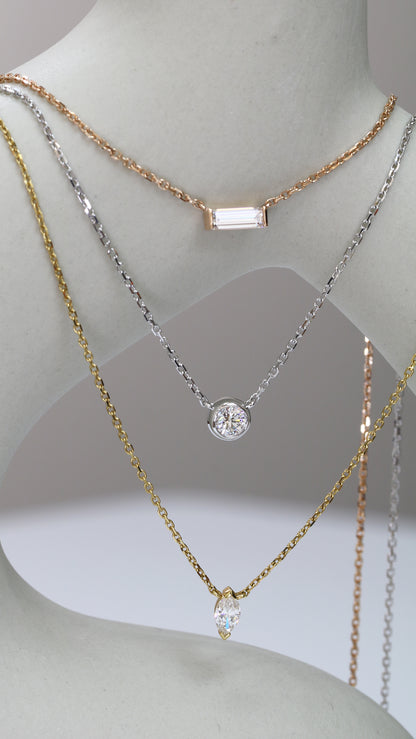 18k Gold Donut Bezel Set Diamond Necklace (White/Rose/Yellow Gold)