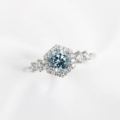 鉑金圓形海藍寶石鑽石戒指 Platinum Round Aquamarine Diamond Ring