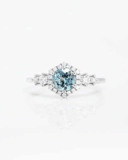 鉑金圓形海藍寶石鑽石戒指 Platinum Round Aquamarine Diamond Ring