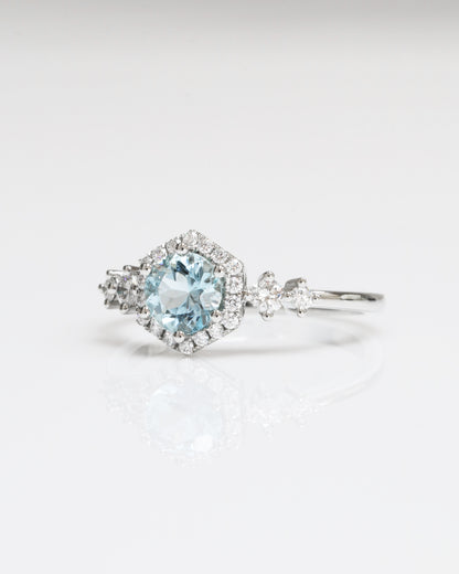 鉑金圓形海藍寶石鑽石戒指 Platinum Round Aquamarine Diamond Ring