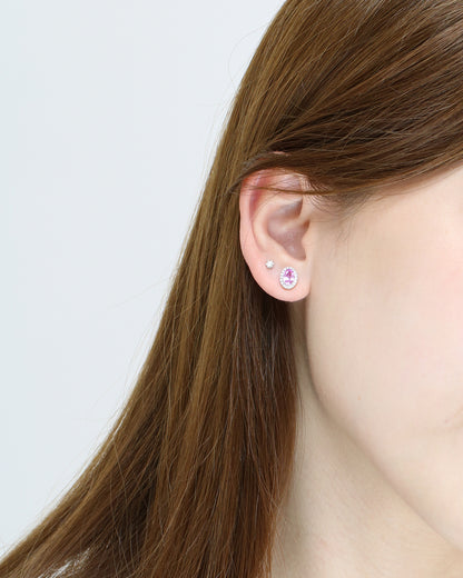 18k White Gold Oval-shaped Pink Sapphire Halo Diamond Earrings