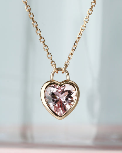 18k Rose Gold Heart-shaped Padlock Morganite Necklace