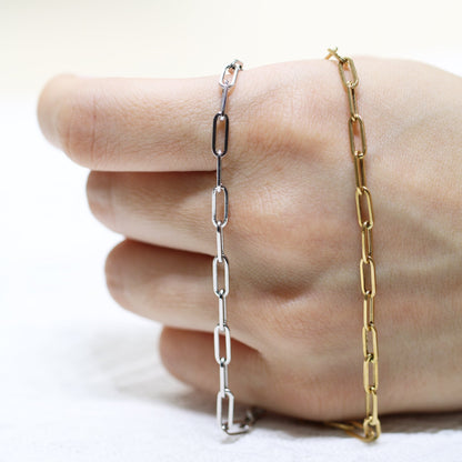 18k Yellow/White Gold Circle Paper Clip Chain Bracelet 18k黃/白金意大利萬字夾手鍊