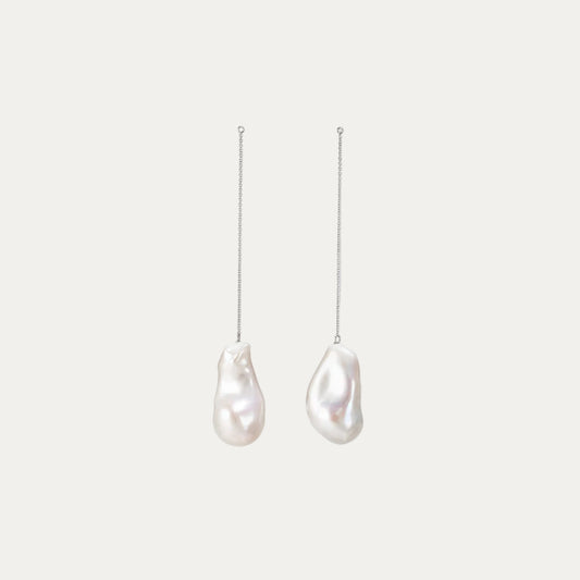 18k White Gold Baroque Pearl Dangle Earring Parts