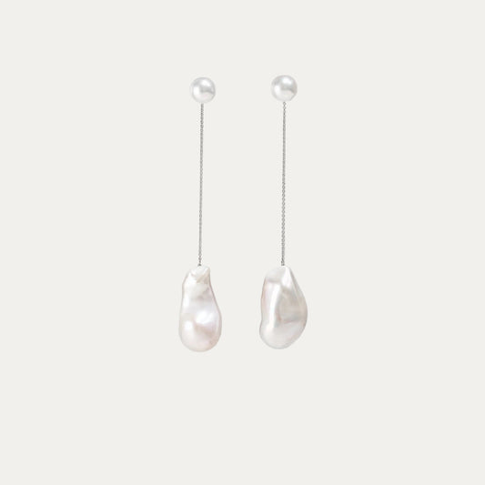 18k White Gold Baroque Pearl Dangle Earring Parts