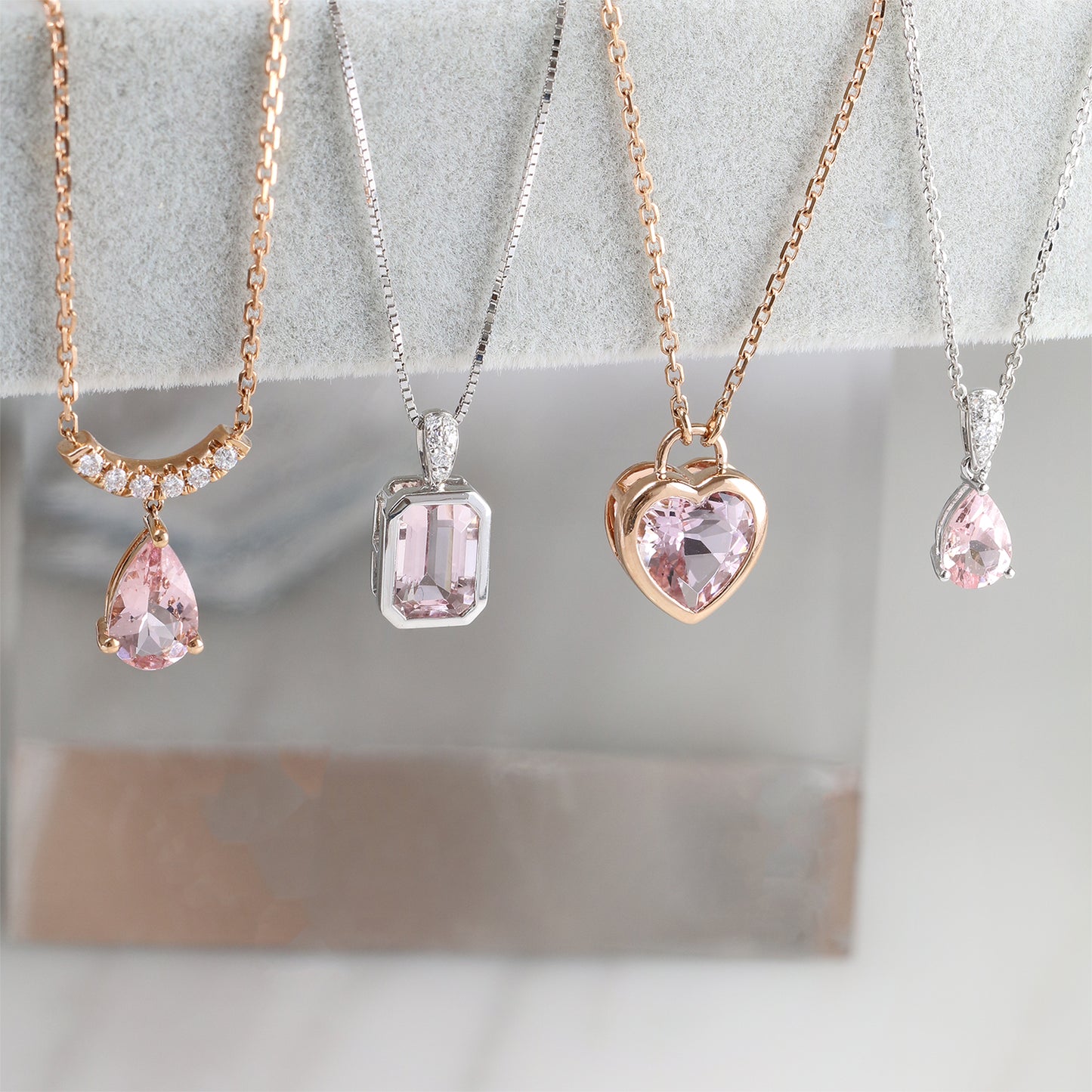 18k Gold Pear-shaped Cherry Blossom Morganite Diamond Pendant Necklace