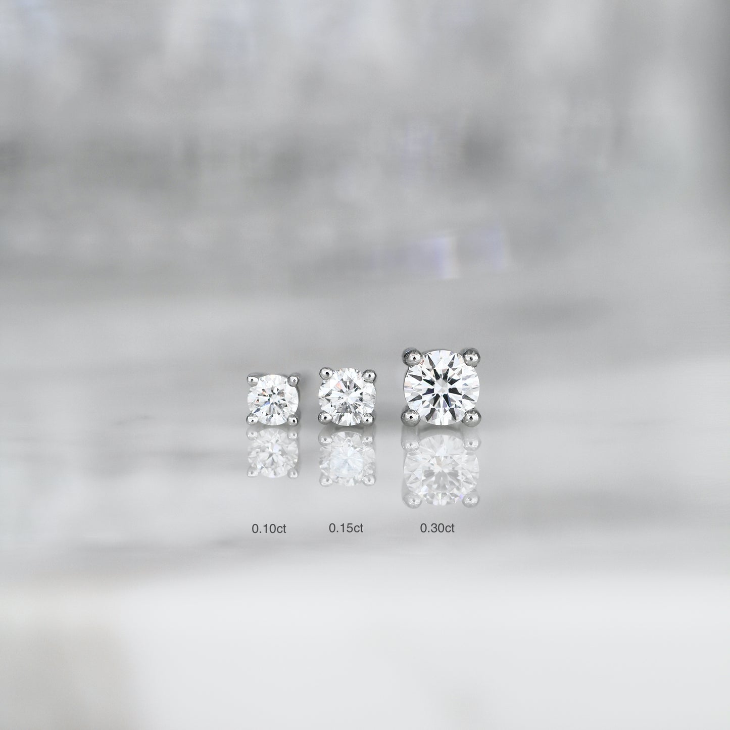 18k White Gold Classic 4-prong/6-prong Round Diamond Stud Earrings, Single or Pair