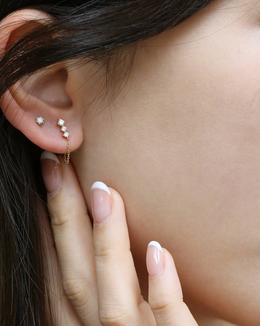 18k Gold 3-stone Diamond Chain Earring