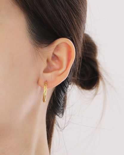 18k Yellow Gold Huggie Hoop Earrings, Pair