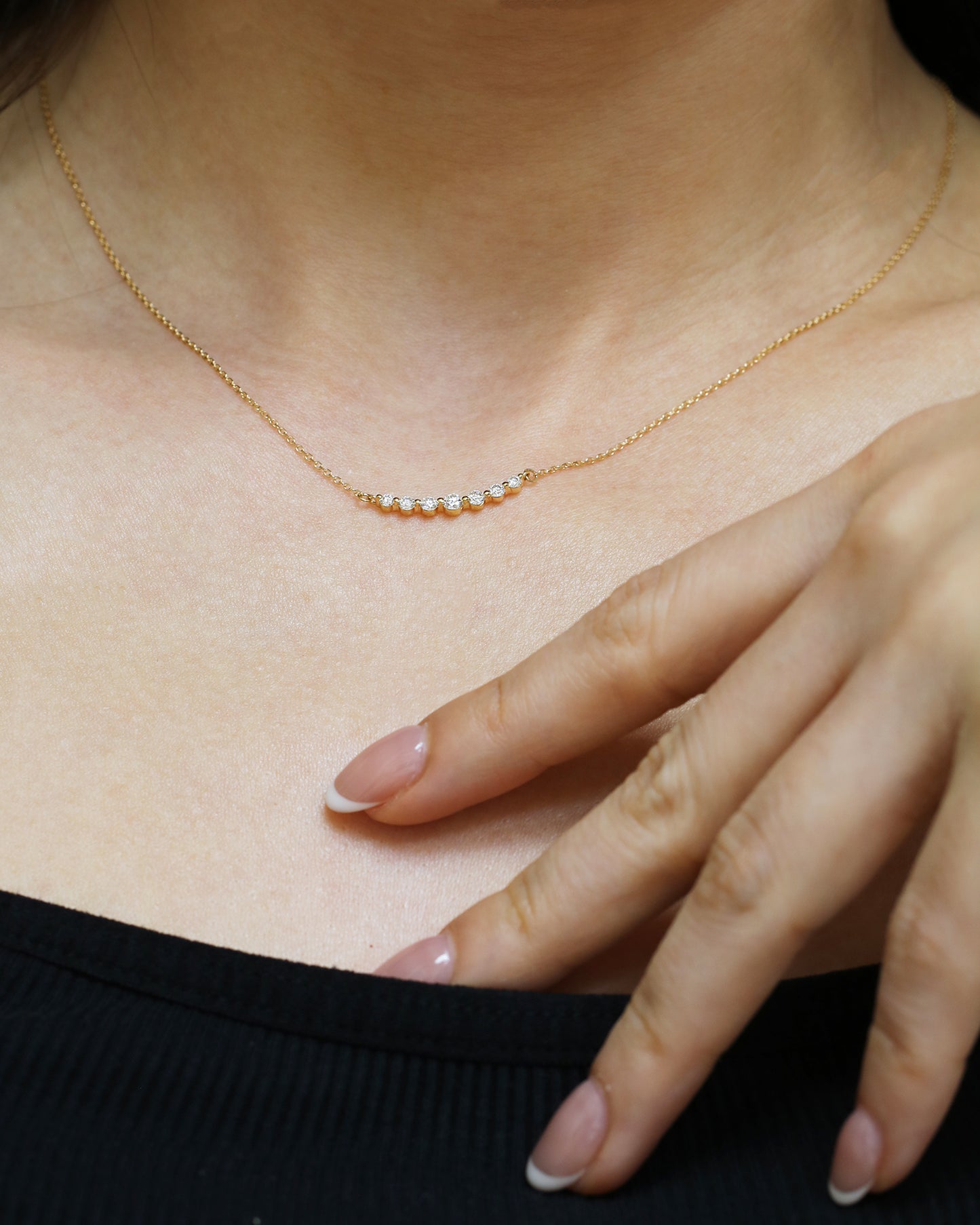 18k Gold Graduated Diamond Smile Necklace (White/Rose/Yellow Gold)