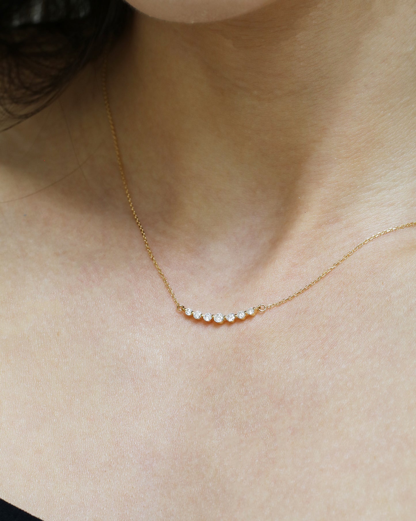 18k Gold Graduated Diamond Smile Necklace (White/Rose/Yellow Gold)