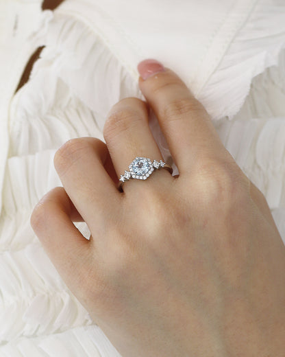 鉑金圓形海藍寶石鑽石戒指 Platinum Round Aquamarine Diamond Ring