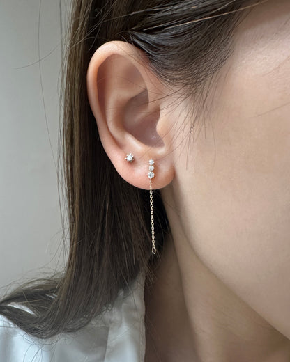 18k Gold 3-stone Diamond Chain Earring
