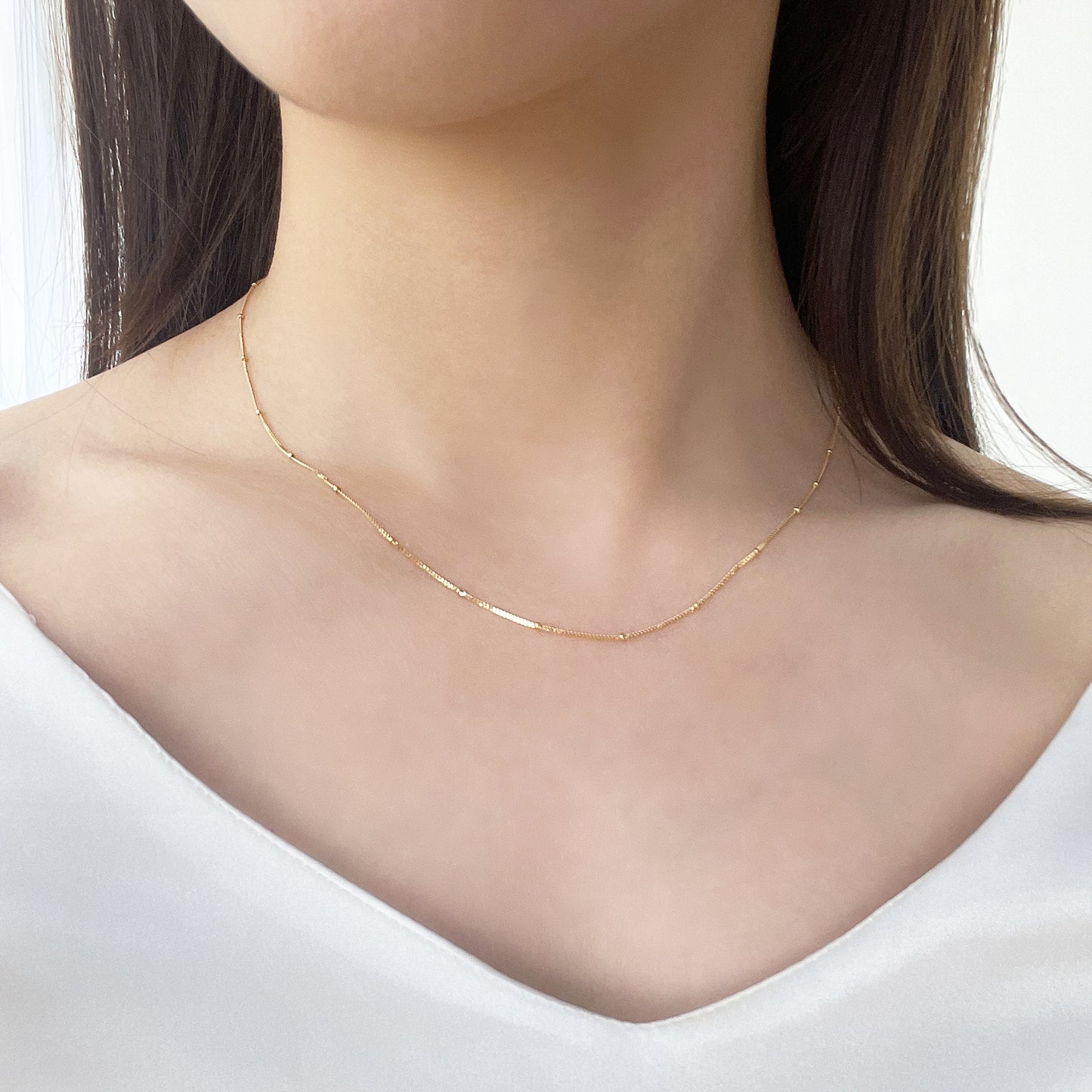 18k Yellow Gold Beaded Adjustable Necklace 18k小圓珠黃金頸鏈