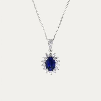 18k White Gold Classic Diana Sapphire Diamond Necklace 18k白金鑽石藍寶石頸鍊