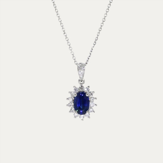 18k White Gold Classic Diana Sapphire Diamond Necklace 18k白金鑽石藍寶石頸鍊