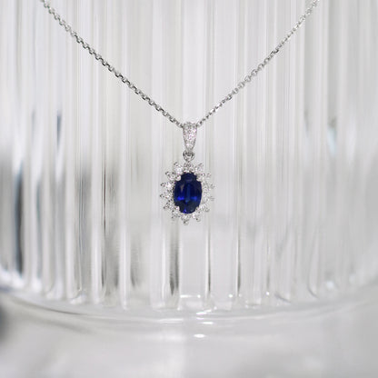 18k White Gold Classic Diana Sapphire Diamond Necklace 18k白金鑽石藍寶石頸鍊