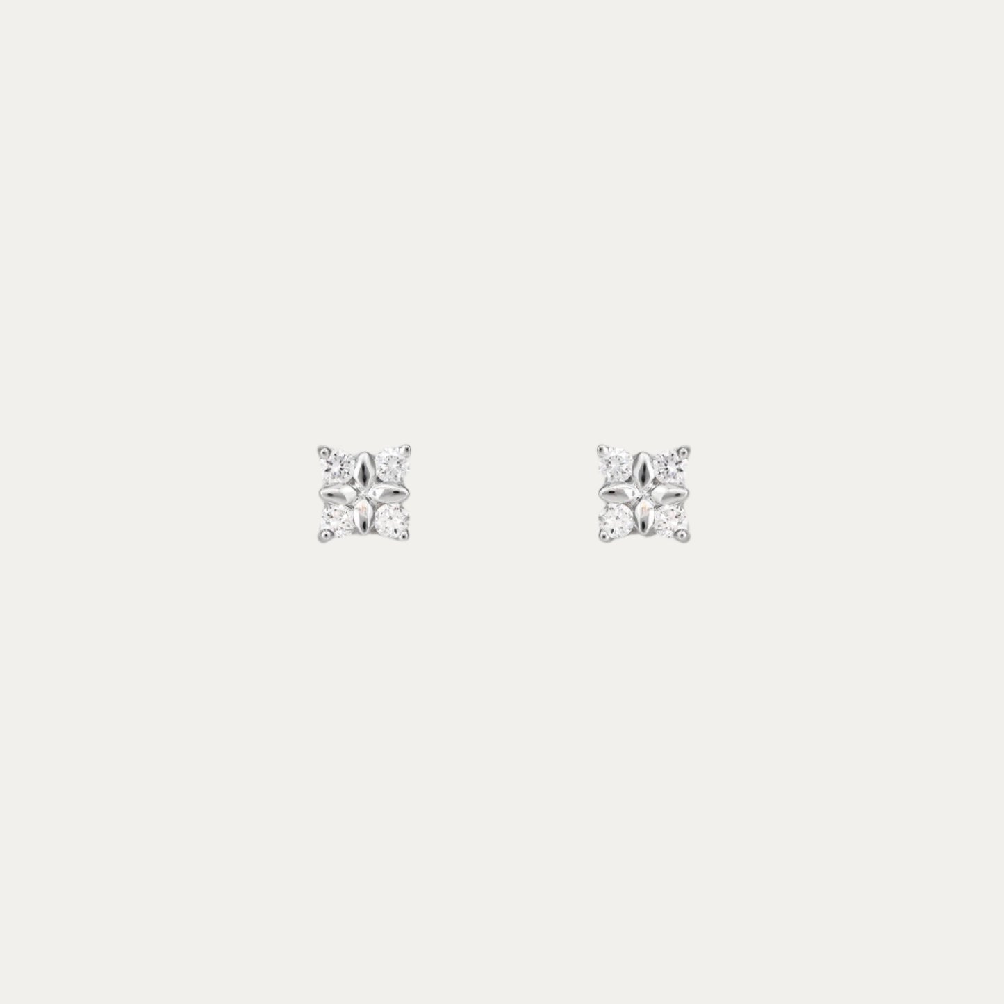 18k White Gold Clover Diamond Earrings, Pair