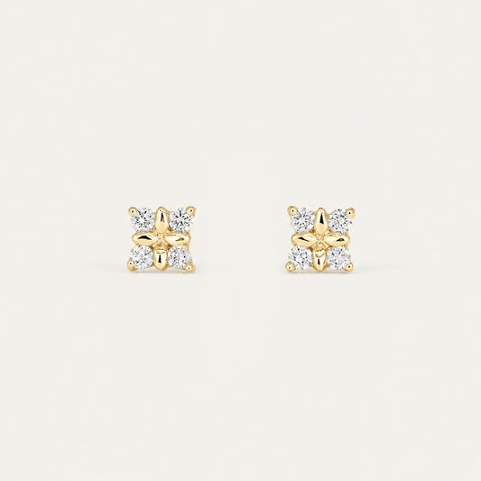 18k Gold Clover Diamond Earrings, Pair