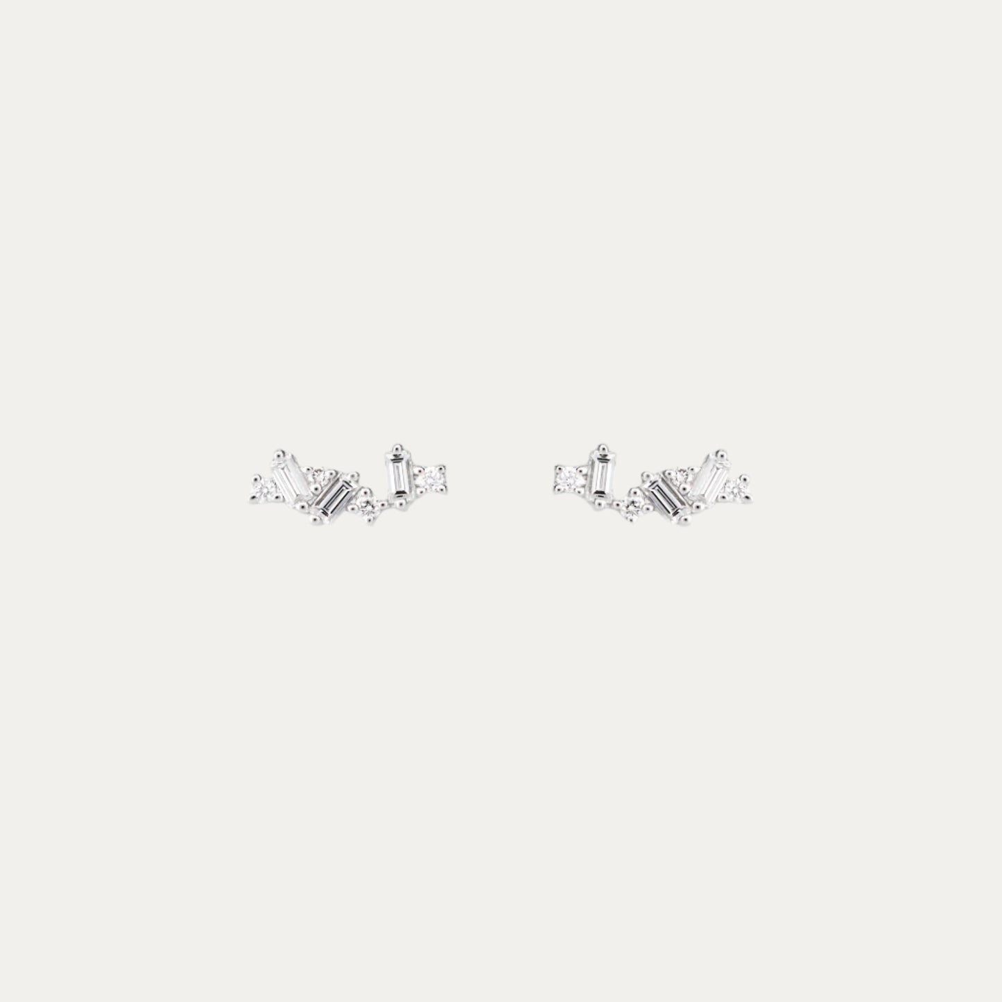 18k White Gold Cluster Diamond Earrings, Pair